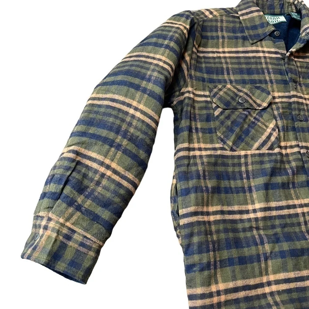 Vintage Ozark Trail Shacket Medium Flannel Coat New Blue Brown Fleece Jacket